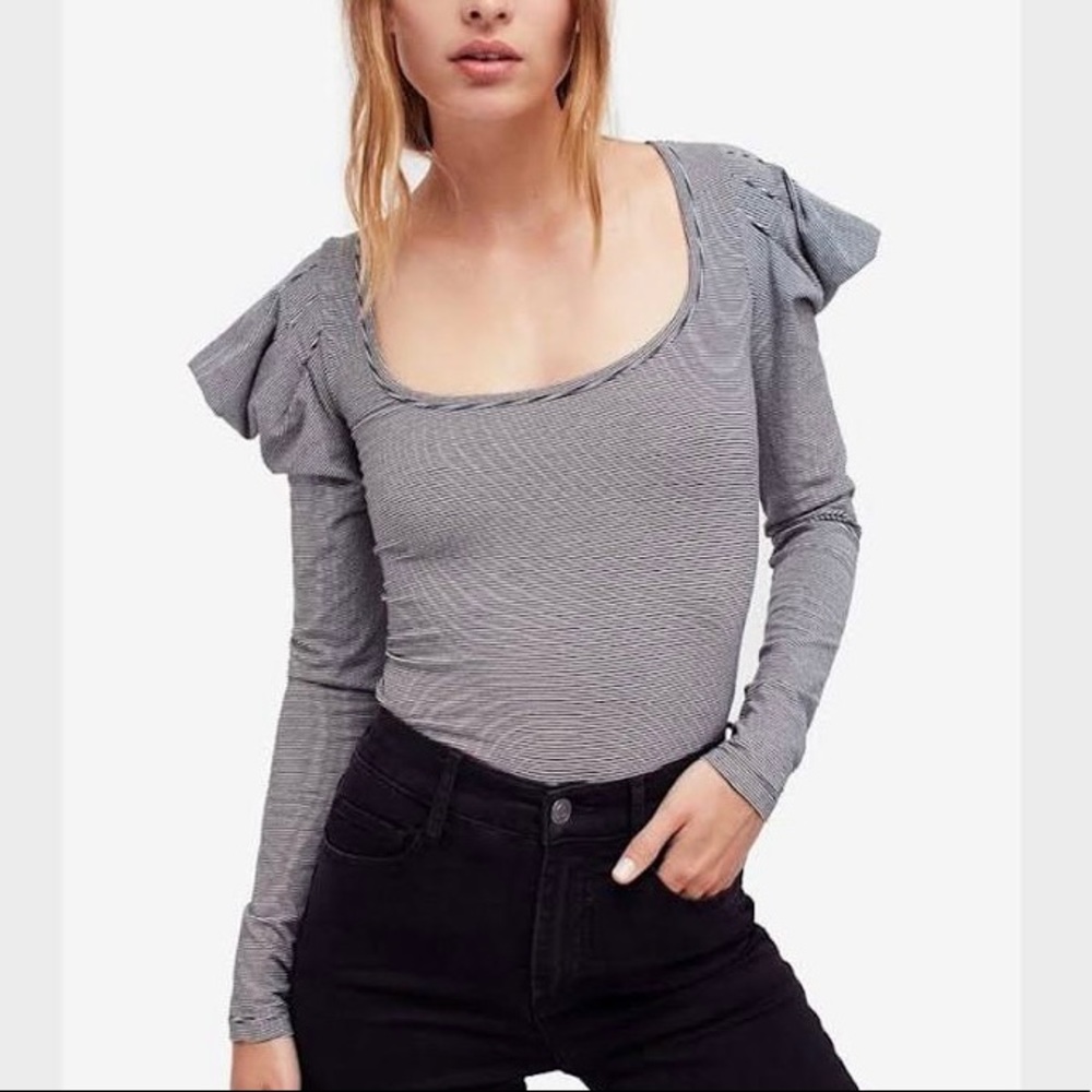 Free People Stripe Penelope Puff Long Slee…